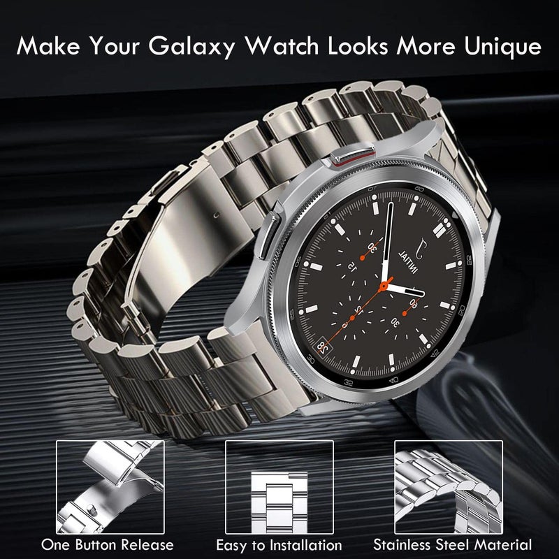Olytop Galaxy Watch 4/6 Classic 47/46/43/42mm & Watch 4/5/6 Bands 44mm 40mm, Galaxy Watch 5 Bands Pro 45mm, 20mm Metal Stainless Steel Replacement Strap for Samsung Galaxy Watch 6/5/4/3 41m/Active 2, - Image 2